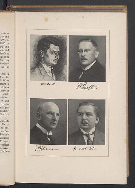 Portraits of four rocket pioneers, Walter Hohmann is at lower left, in Willy Ley, Die Möglichkeit der Weltraumfahrt, 1928 (Linda Hall Library)