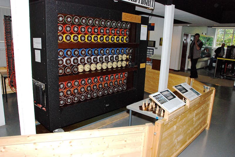 Replica of the bombe, the machine which could decipher Enigma messages, Bletchley Park Museum, Buckinghamshire (cryptomuseum.com)