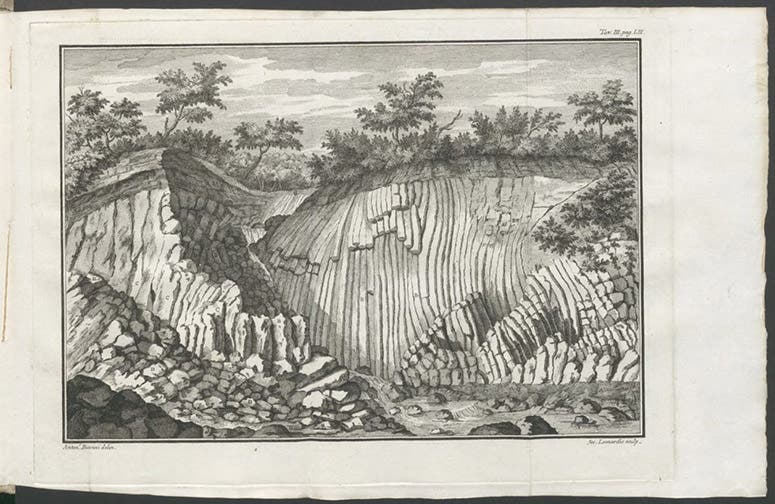Columnar basalt at Valle del Gavinello, Veneto, Alberto Fortis, Della valle vulcanico-marina di Ronca nel territorio veronese memoria orittografica, 1778 (Linda Hall Library)
