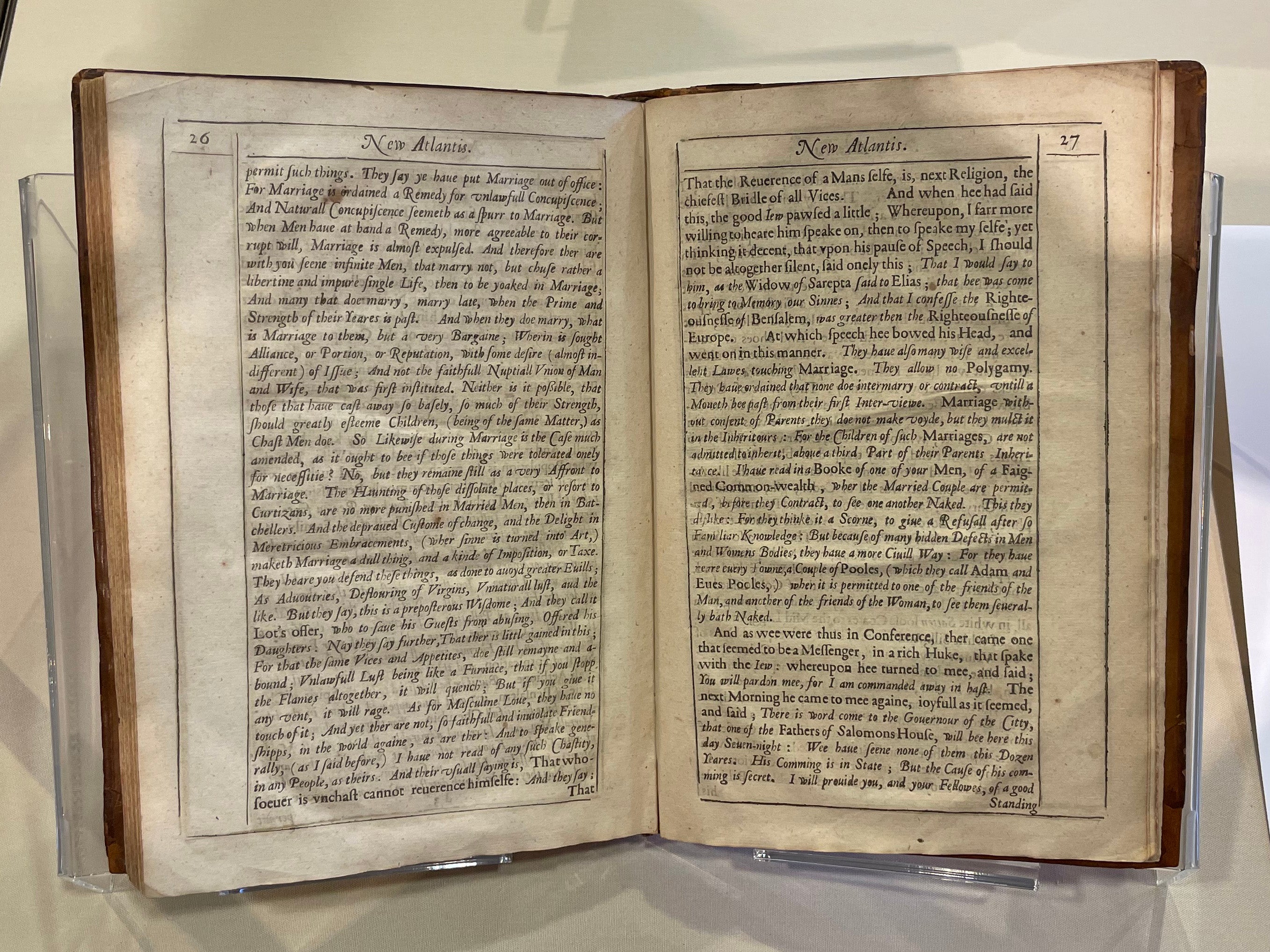 Photo of book by Francis Bacon, Nevv Atlantis. A vvorke unfinished. London, 1628.