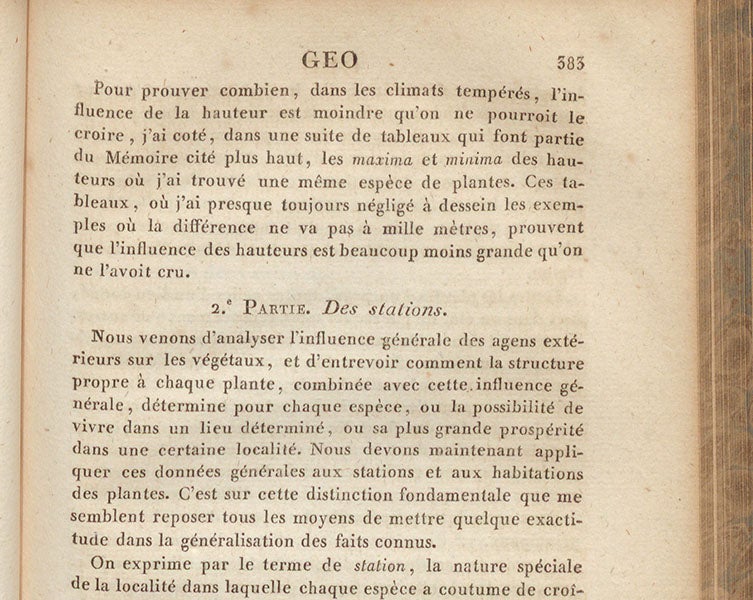 Beginning of section on “Habitations” in article by Augustin de Candolle, Dictionnaire des sciences naturelles, ed. by Frédéric Cuvier, vol. 18, p. 391, 1820 (Linda Hall Library)