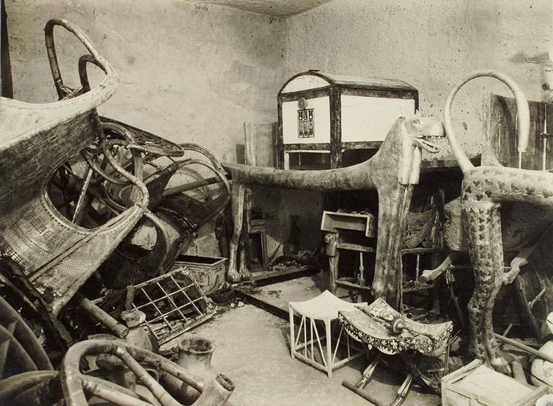 Contents of antechamber, tomb of Tutankhamun, 1922, photograph by Harry Burton (Wikimedia commons)