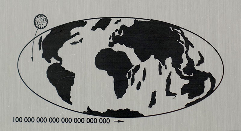 Bottom third of the LAGEOS 1 plaque, showing the Earth as it will appear in 8.4 million years (nasa.gov)