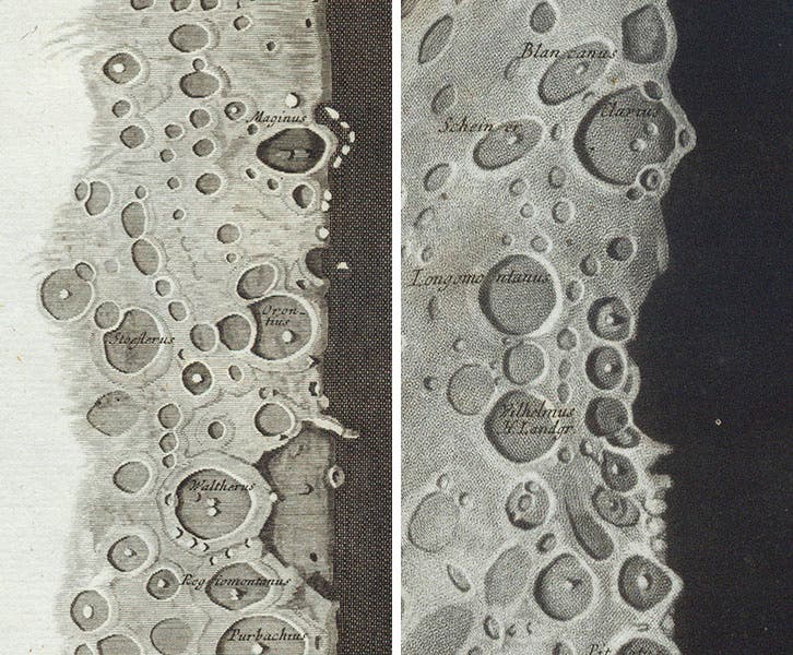 Detail of the first and second images, showing the techniques of line engraving (left) and mezzotint (right) (Linda Hall Library)