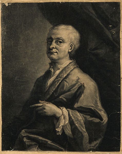Portrait of Isaac Newton, mezzotint after painting by James Thornhill, 1710, probably identical to the print that was gifted to Roger Cotes by Isaac Newton in 1712, Wellcome Collection, London (wellcomecollection.org)