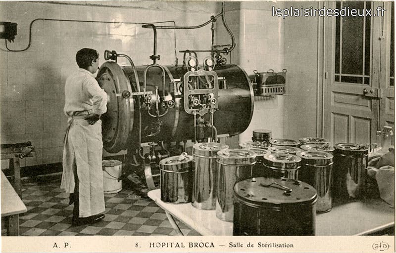 Sterilization room, Hôpital Broca, Paris, photograph, early 20th century (leplaisirdesdieux.fr)