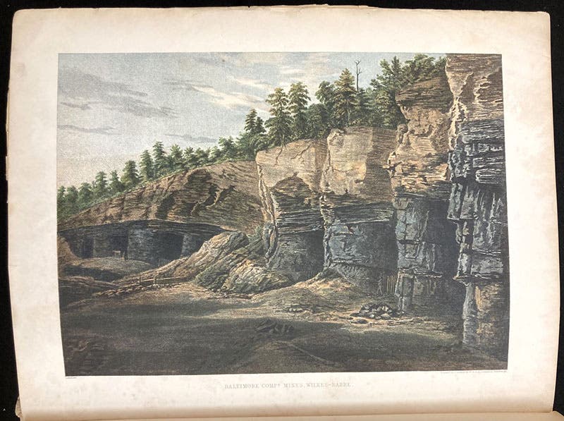 “Baltimore Comps Mines, Wilkes-Barre,” chromolithographed frontispiece, uncropped, The Geology of Pennsylvania; a Government Survey, by Henry Darwin Rogers, vol. 2, 1858 (Linda Hall Library)