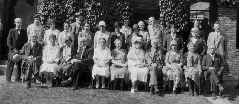 Group photo, meeting of the American Association of Variable Star Observers at Maria Mitchell Observatory, 1930; Margaret Harwood is second from the left, front row, in white (aavso.org)