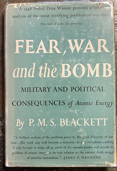 Dust jacket of Fear, War, and the Bomb, by Patrick M.S. Blackett, Whittlesey House, 1949 (author’s collection)