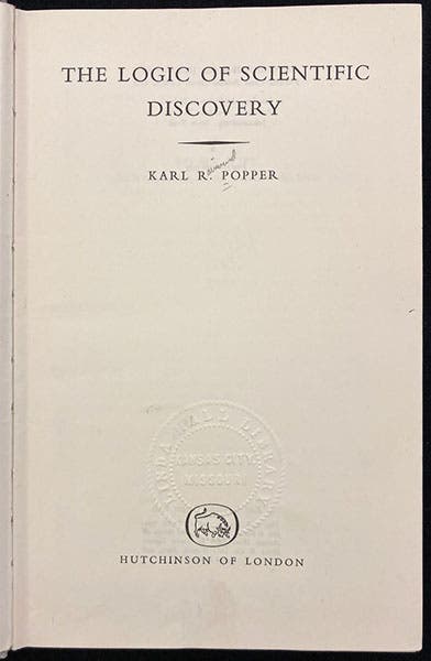 Title page, The Logic of Scientific Discovery, by Karl Popper, 1959 (Linda Hall Library)