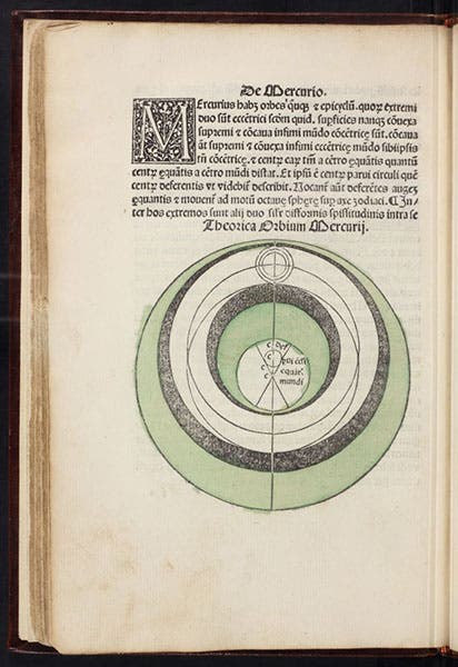Planetary model for Mercury, hand-colored woodcut, Sphaera mundi, by Johannes de Sacobosco, 1482 (Linda Hall Library)