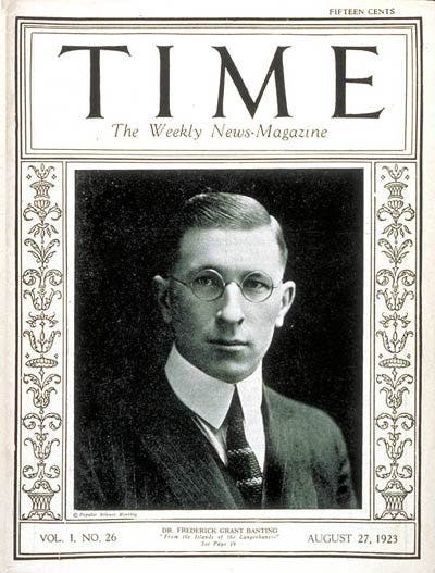 Frederick Banting on the cover of Time, Aug. 27, 1923 (content.time.com)