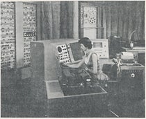 A woman programs and operates the FLAC, or Florida Automatic Computer, in A Survey of Domestic Electronic Digital Computing Systems, by Martin H. Weik, 1955, p. 48.