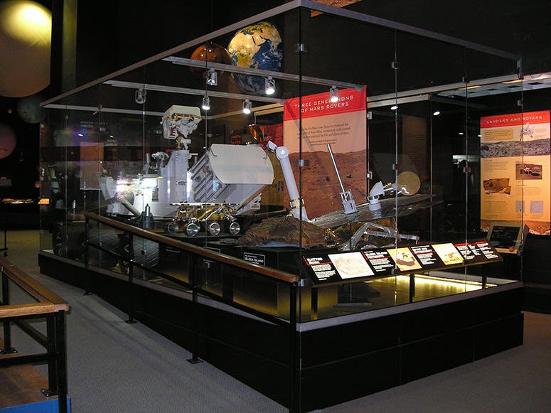 Marie Curie, the backup to Sojourner, on display, along with backups or replicas of the Martian rovers Spirit, Opportunity, and Curiosity, at the National Air and Space Museum, Washington, D.C. (airandspace.si.edu)