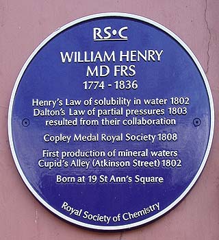 Blue Plaque for William Henry, St. Ann’s Square, Manchester (Thornber.net)