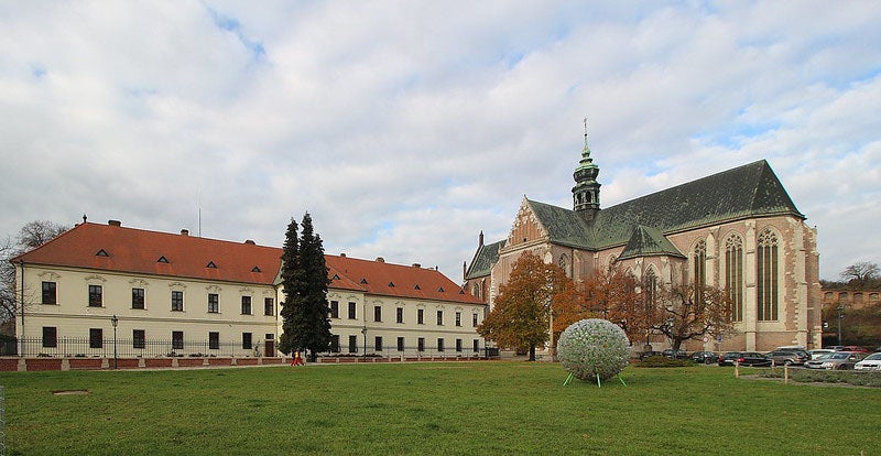 The Augustinian Abbey of St. Thomas in Brno, Moravia (now the Czech Republic), where Leoš Janáček sang and Gregor Mendel cultivated peas; recent photograph (ladabar on flickr.com)