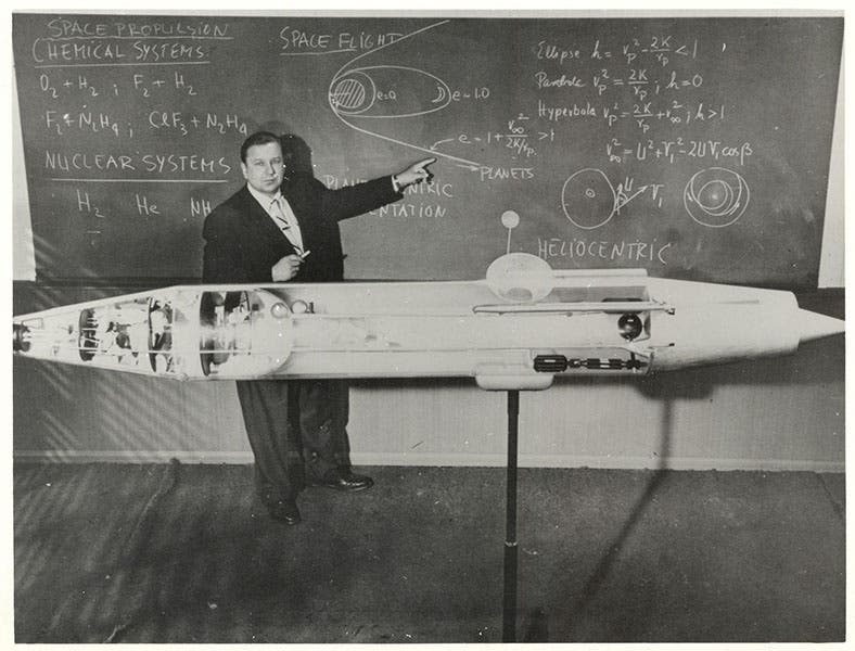 Krafft Ehricke lecturing with a rocket section, photograph, 1950s, National Air and Space Museum archives, Smithsonian Institution (airandspace.si.edu)