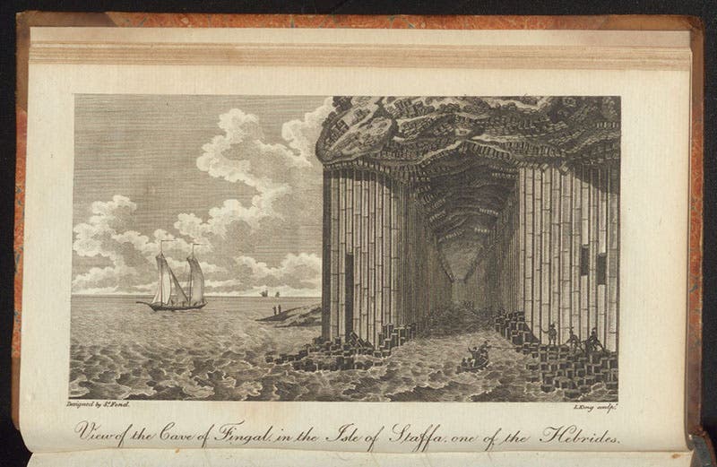 Fingal’s Cave on the island of Staffa in the Hebrides, engraving in Travels in England, Scotland, and the Hebrides, by Barthélemy Faujas-de-Saint-Fond, vol. 2, 1799 (Linda Hall Library)
