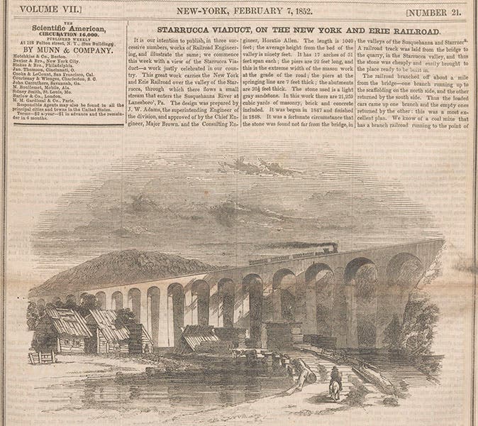 The Starrucca Viaduct, wood engraving, <i>Scientific American</i>, vol. 7, Feb. 7, 1852 (Linda Hall Library)