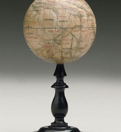 Mars globe, by Louis Niesten, 4-inch diameter, chromolithographed gores, 1892, Science Museum, London (jstor.org)