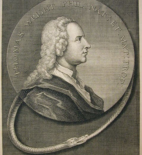 Portrait of Thomas Wright, engraved frontispiece in his <i>An Original Theory or New Hypothesis of the Universe</i>, 1750 (Linda Hall Library)