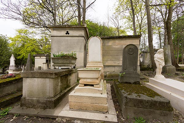 Grave and monument of Claude Bernard, left of three, Père Lachaise Cemetery, Paris (Wikimedia commons)
