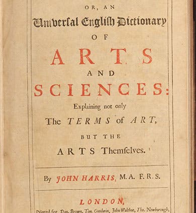  Title page, Lexicon Technicum, by John Harris, vol. 1, 1704 (Linda Hall Library)