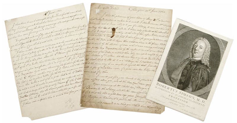 Signed letter from Robert Simson, dated 1760, being offered on an online auction site (Heritage Auctions)