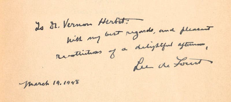 Inscribed copy of Television: Today and Tomorrow by Lee de Forest donated by James P. Rybak (Linda Hall Library)