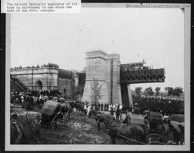 View of the Peterborough Lift Lock in operation, photograph, on or near July 9, 1904 (Trent Valley Archives via ptbocanada.com)