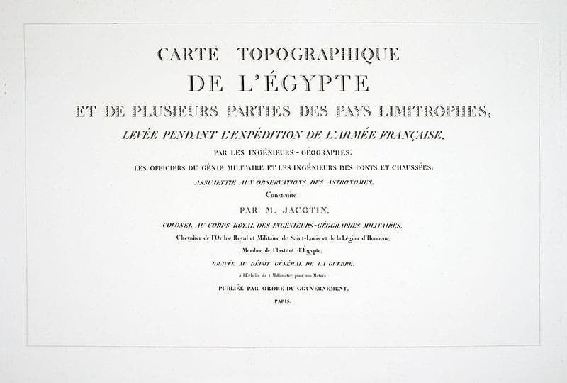 Title page, Carte topographique de l’Égypt, by Pierre Jacotin, part of the Description de l’Égypt, 1809-28 (Linda Hall Library)