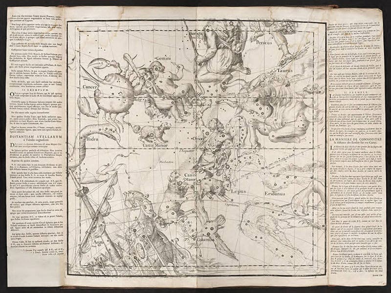 The constellations of Orion, Taurus, Gemini, Cancer, plate 3 of Ignace-Gaston Pardies, Globi coelestis, 1674 (Linda Hall Library)