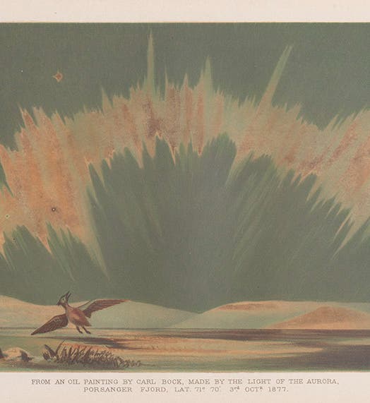 “Porsanger Fjord made by the Light of the Aurora,” after an oil painting by Carl Bock, 1877, in John Rand Capron, <i>Aurorae and their Spectra</i>, 1879 (Linda Hall Library)