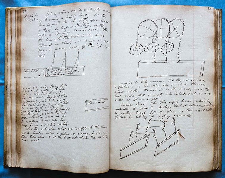 Two pages from Erasmus Darwin’s commonplace book, on display at the Erasmus Darwin House museum, Lichfield (erasmusdarwin.org)
