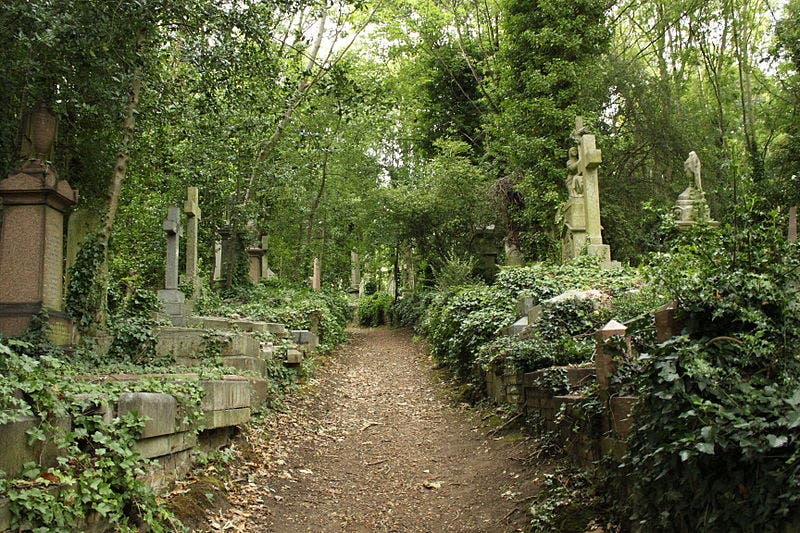 Highgate Cemetery, London, where Herbert Spencer is buried (Wikimedia commons)