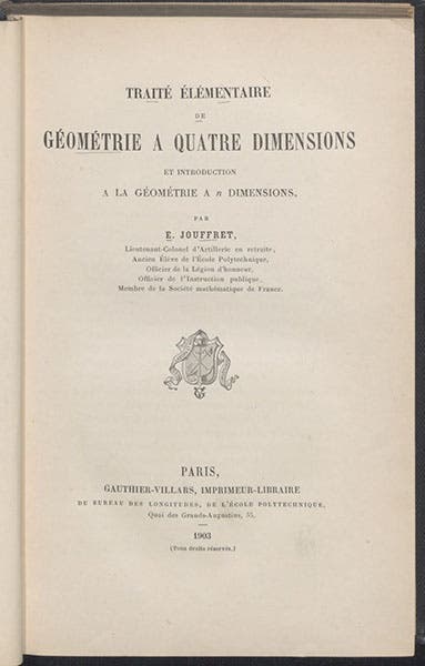 Title page, Traité élémentaire de géométrie ą quatre dimensions, by Esprit Jouffret, 1903 (Linda Hall Library)