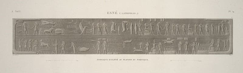 The zodiac at Esna, engraving after drawing by Jean-Baptiste Prosper Jollois and Edouard Devilliers du Terrage, Description de l’Égypte, Antiquités, vol. 1, 1809 (Linda Hall Library)