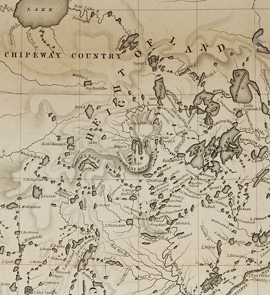 The headwaters of the Mississippi River in Minnesota, detail of the map by J. N. Nicollet, 1843 (Linda Hall Library)