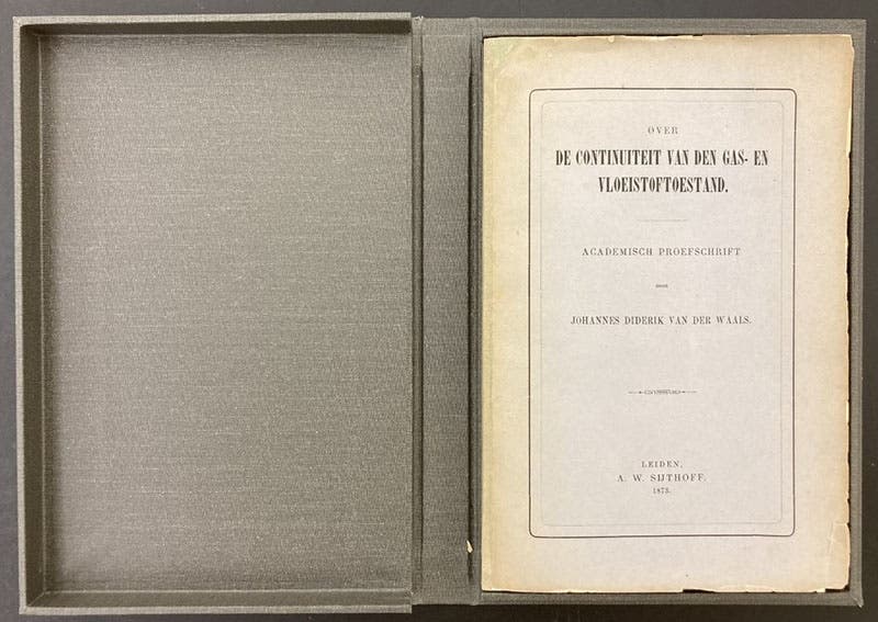 Front paper cover of De Continuiteit van den Gas- en Vloeistoftoestand, by Johannes Diderick Van der Waals, 1873 (Linda Hall Library)