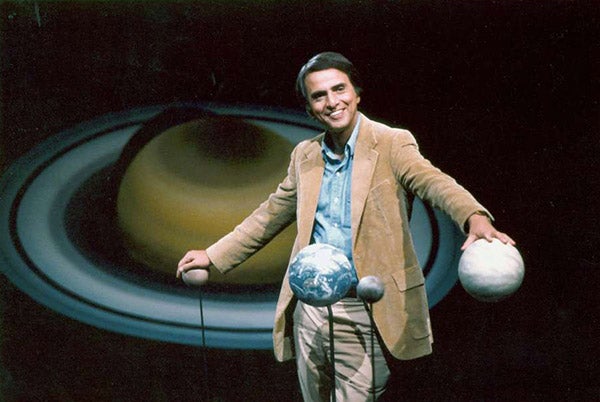 Carl Sagan on the set of <i>Cosmos</i> (chron.com)
