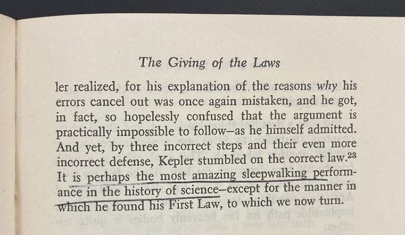 A page from The Watershed, by Arthur Koestler, 1960, describing Kepler as a sleepwalker (author’s copy)