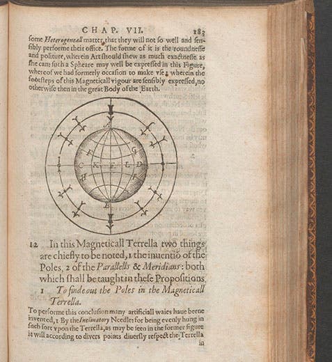 A <i>terrella</i>, a round magnet representing the earth, first used by William Gilbert in his <i>De magnete</i> (1600), from Nathanael Carpenter, <i>Geography Delineated</i>, 1625 (Linda Hall Library)