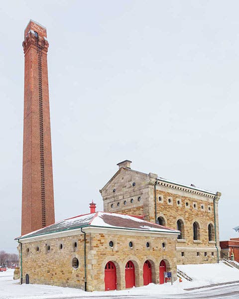 The Hamilton Waterworks in winter, with a better view of the 150-foot-tall brick smokestack (attractionsontario.ca)