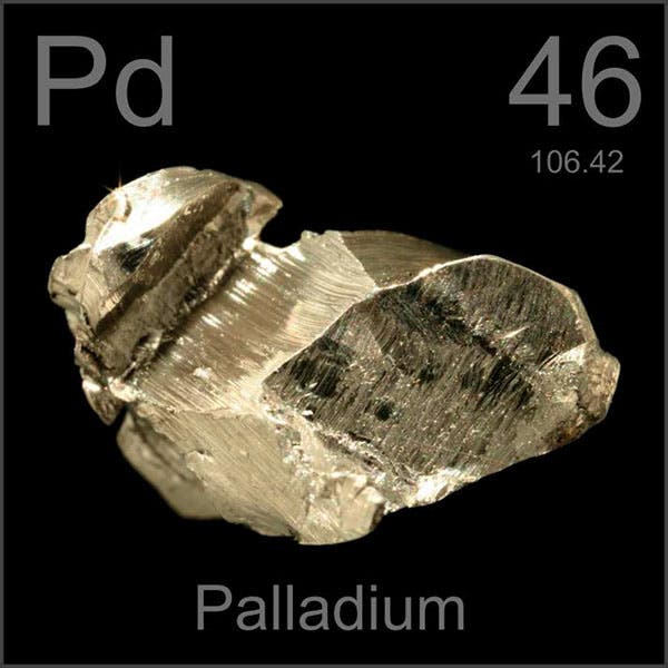 A sample of palladium, an element discovered by William Hyde Wollaston in 1802, now known to be the 46th element on the periodic table (periodictable.com)