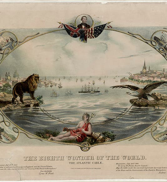 Allegorical lithograph, The Eighth Wonder of the World: The Atlantic Cable, Kimmel & Forster, [1866], Library of Congress (loc.gov)