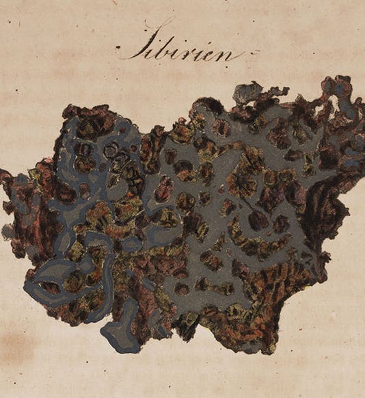 A fragment of the Pallas iron, from Karl von Schreibers, <i>Beytrage zur Geschichte und Kenntniss meteorischer Stein- und Metall-Massen</i>, 1820 (Linda Hall Library)