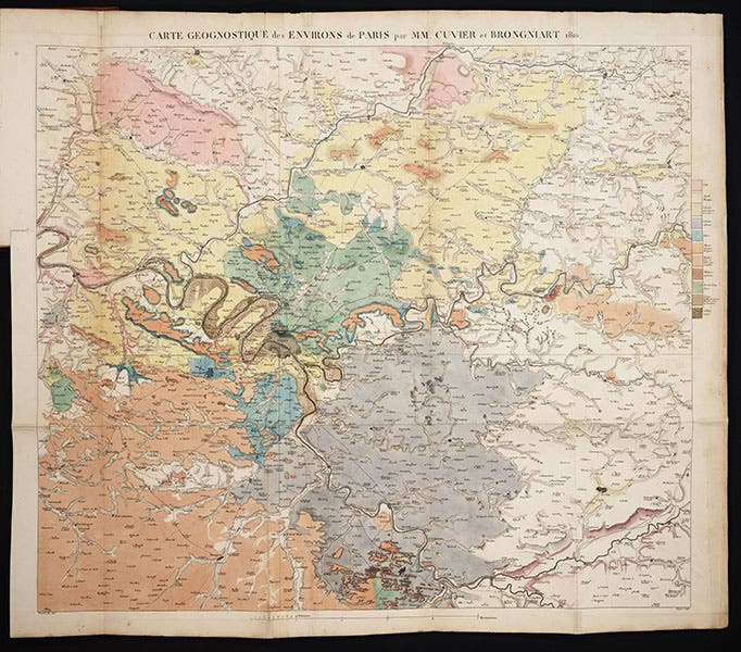 The entire map, from Cuvier and Brongniart, Essai sur la géographie minéralogique des environs de Paris, 1811 (Linda Hall Library)