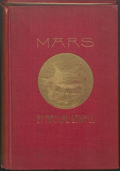 Embossed front cover of Mars, by Percival Lowell, 1895 (Linda Hall Library)