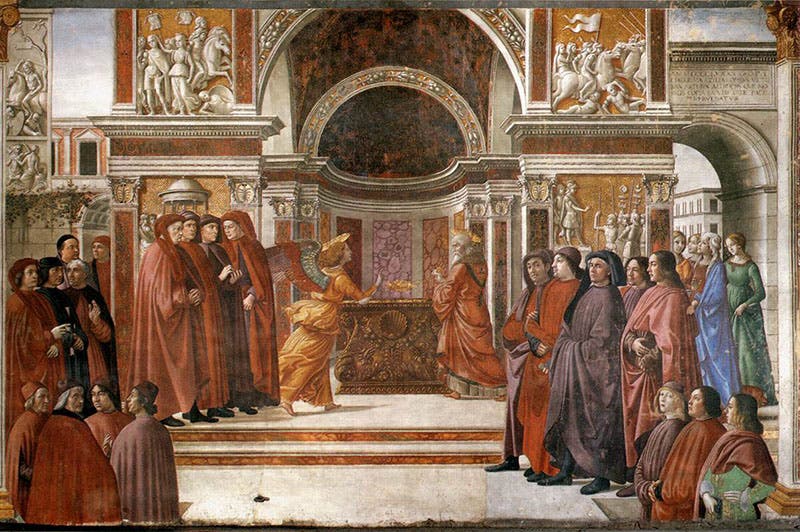 Angel Appearing to Zacharias, by Domenico Ghirlandaio, Tornabuoni Chapel, Santa Maria Novella, Florence, 1486-90 (Web Gallery of Art)