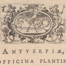 Printer’s mark of the Officina Plantiniana, detail of title page, Imagines illustrium ex Fuluii Vrsini bibliotheca, by Johann Faber, 1606 (Linda Hall Library)